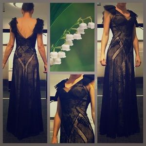 BCBGMAXAZRIA silk evening dress, black tulle